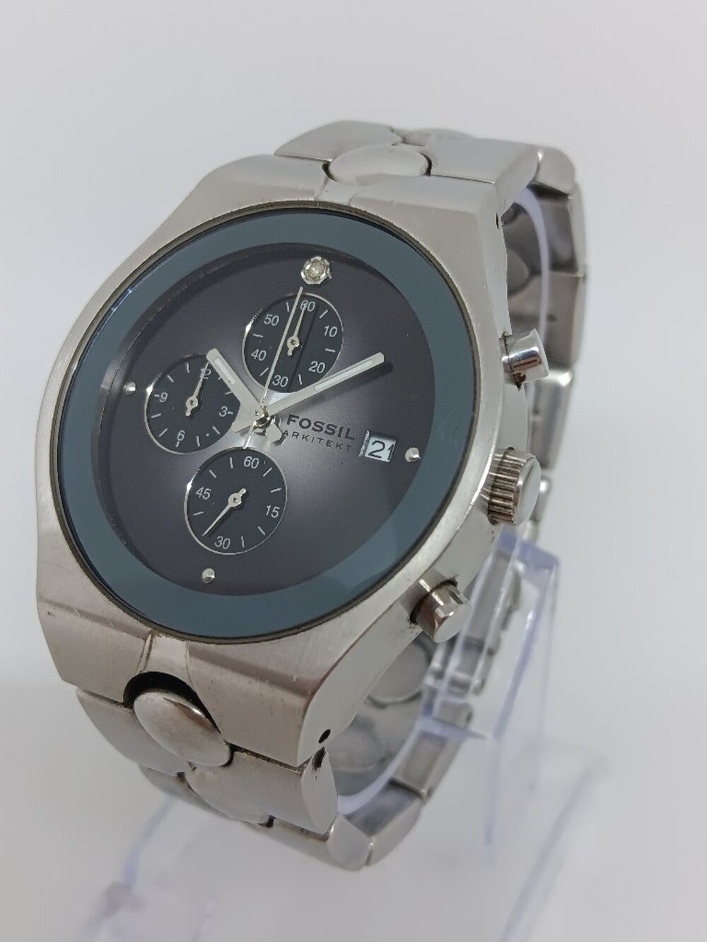Fossil FS-2919 Arkitekt Men's 40mm Stainless Steel Chrono Watch NEW BATTERY